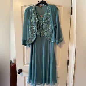 Maya Brooke Teal Sleeveless Dress w/ Jacket